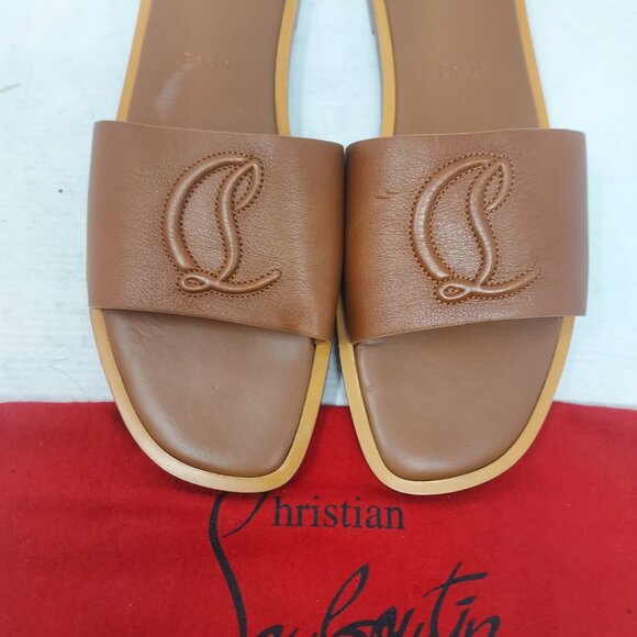 Christian Louboutin Brown Flat CL Logo Mule Slide Sandal - Picture 9 of 11